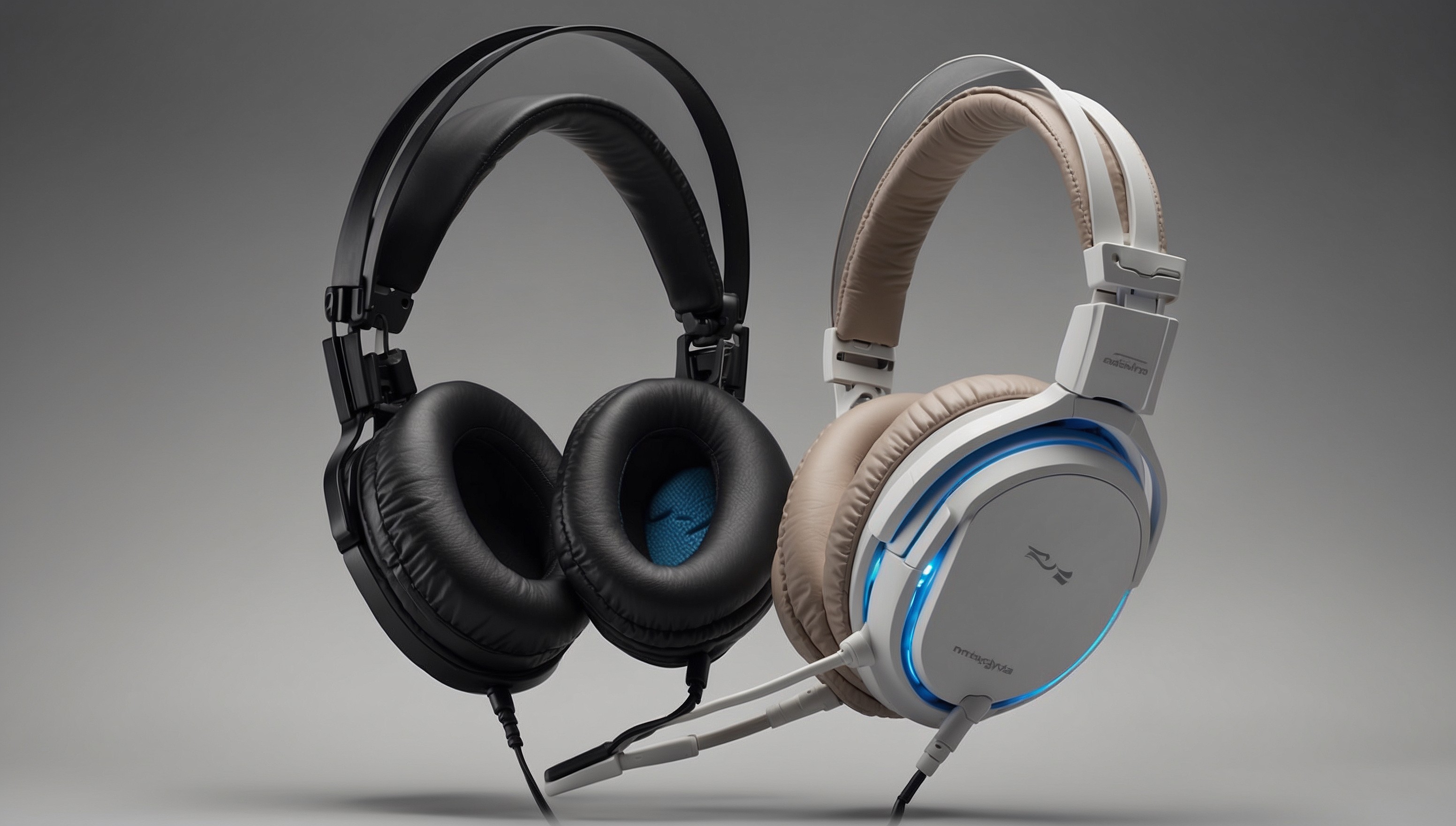 A collection of sleek and modern gaming headsets in various colors, arranged on a clean and minimalist background, with soft, gradient lighting highlighting their curves and contours, showcasing the intricate details of their earcups, headbands, and microphone booms, with a focus on the textures of their materials, such as matte plastics, metal accents, and soft leather, and featuring subtle reflections and shadows that give a sense of depth and dimensionality, with the brand logos and model names displayed prominently in bold, futuristic fonts, and with the overall composition exuding a sense of high-tech sophistication and premium quality.